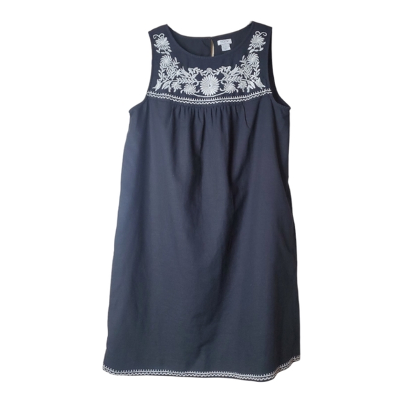 J. Crew Dresses & Skirts - J. Crew Linen Blend Black Dress Embroidered Floral Boho Size Small Made …